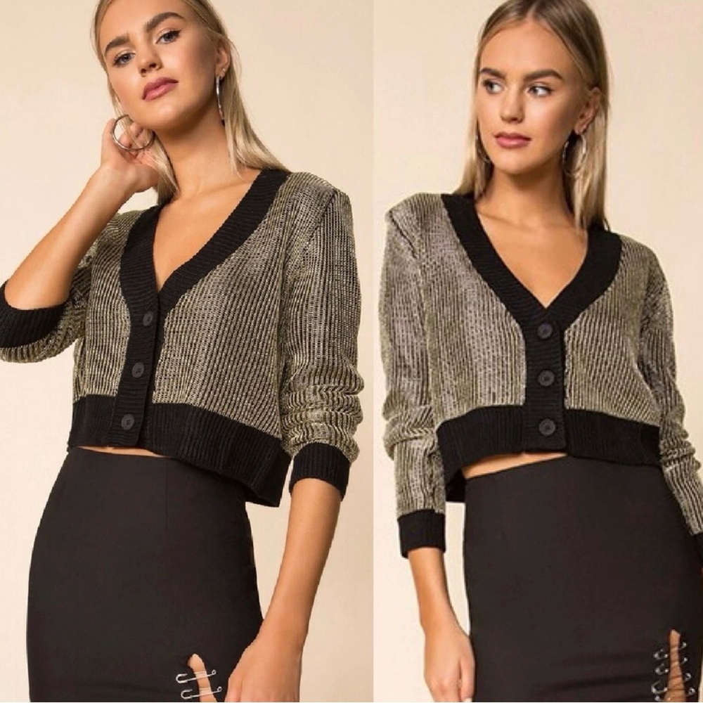 Superdown Women’s Loraine Metallic Cropped Button Down Cardigan Crop Sweater